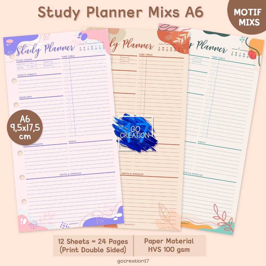 

Buku Planner Refill Kertas Binder Study Planner Motif Premium A6