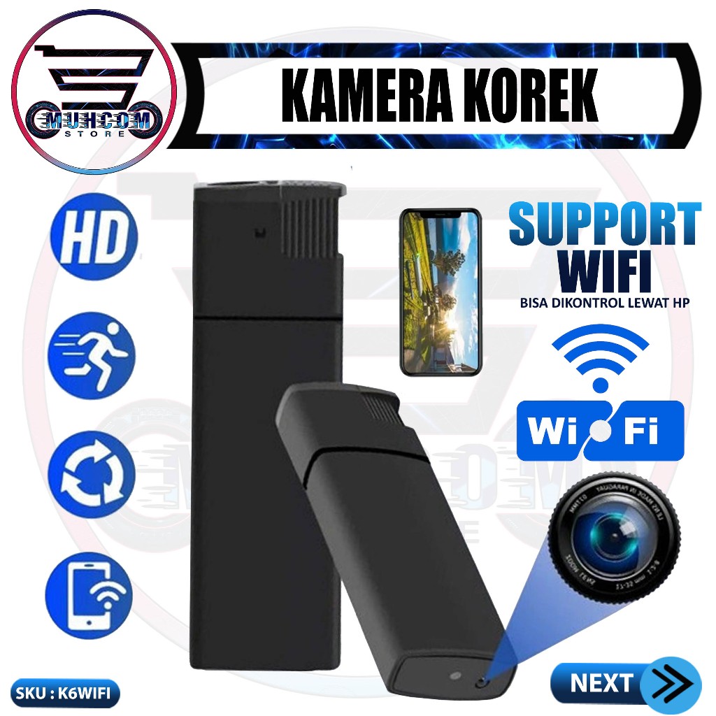 Camera Pengintai Mini K6 V18 Korek Lighter Elektrik Wifi Full HD 1080P Kamera Tersembunyi Spycam Ori