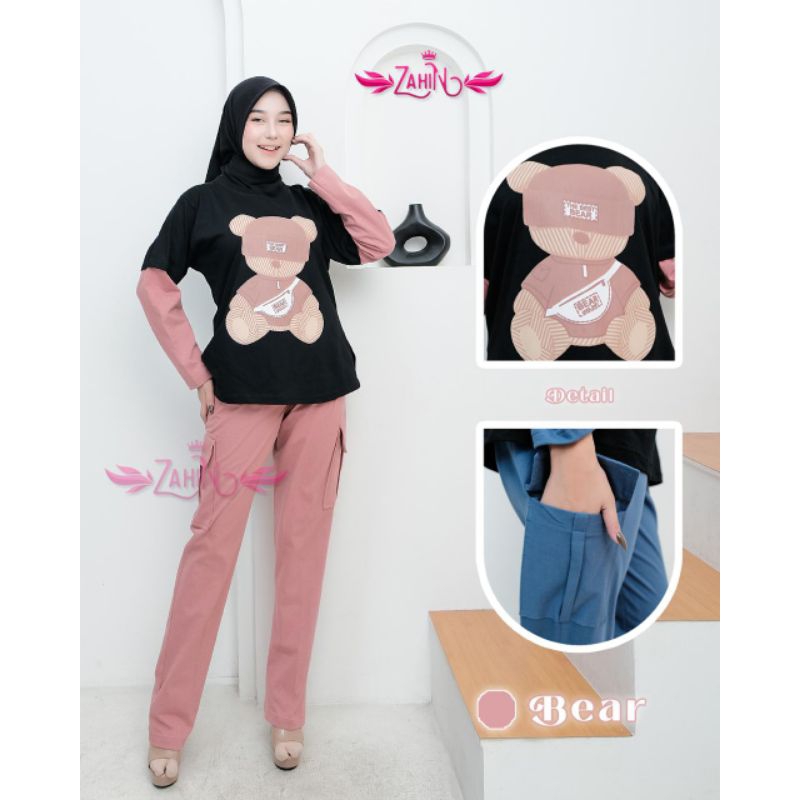 ONESET LABUBU BEAR by ZAHIN / SETELAN LABUBU / KAOS BERUANG / KAOS LABUBU DEWASA / SETELAN CARGO / S