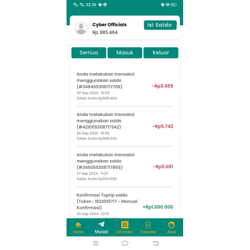 Script/HTML Mutasi Saldo BukaOlshop