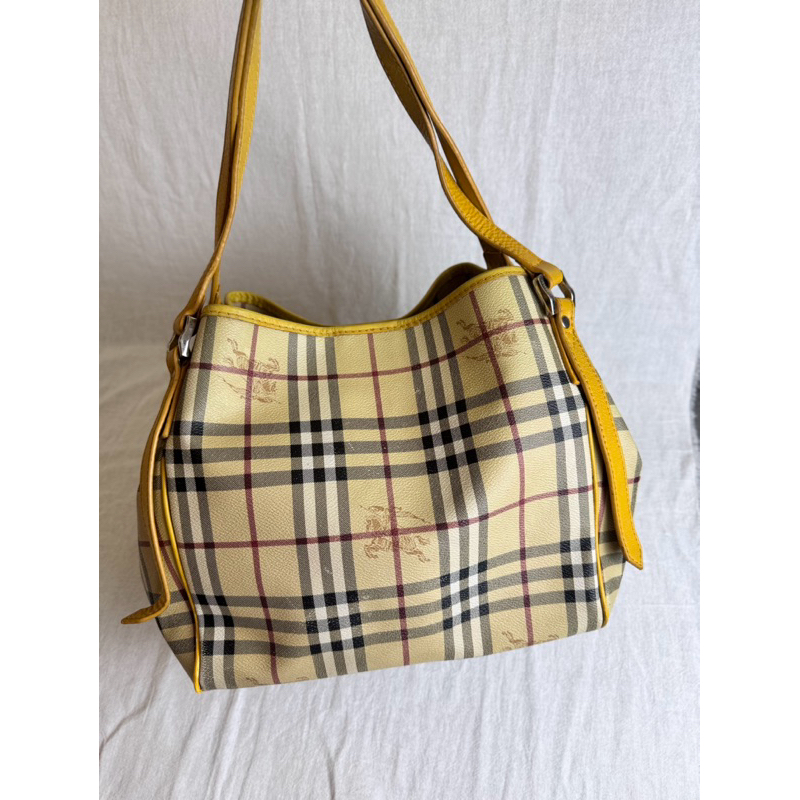 TAS BURBERRY** CHECK CANTERBURY TOTE BAG BEIGE/YELLOW PRELOVED BRANDED