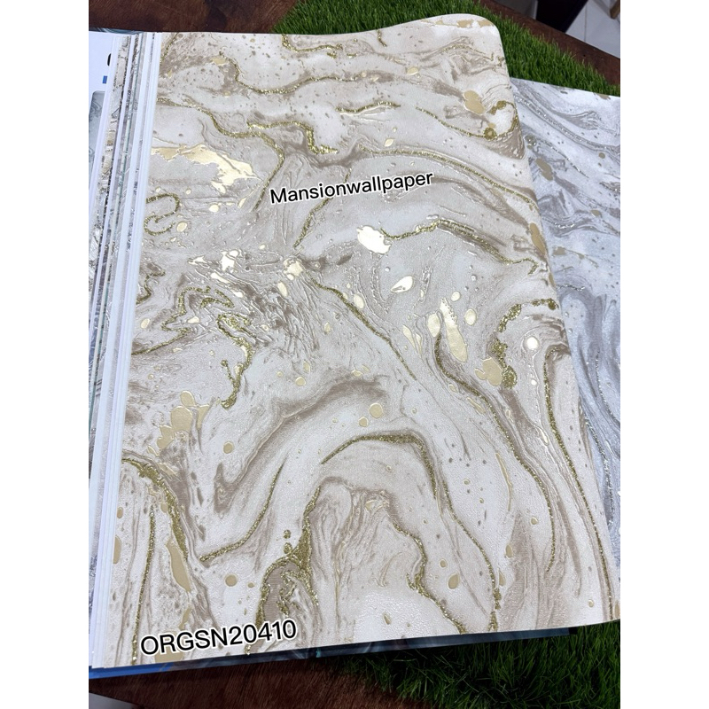 Wallpaper Dinding Korea Motif Marmer Marble Granit Abstrak Artistik Gold Abu Glitter Roll Besar