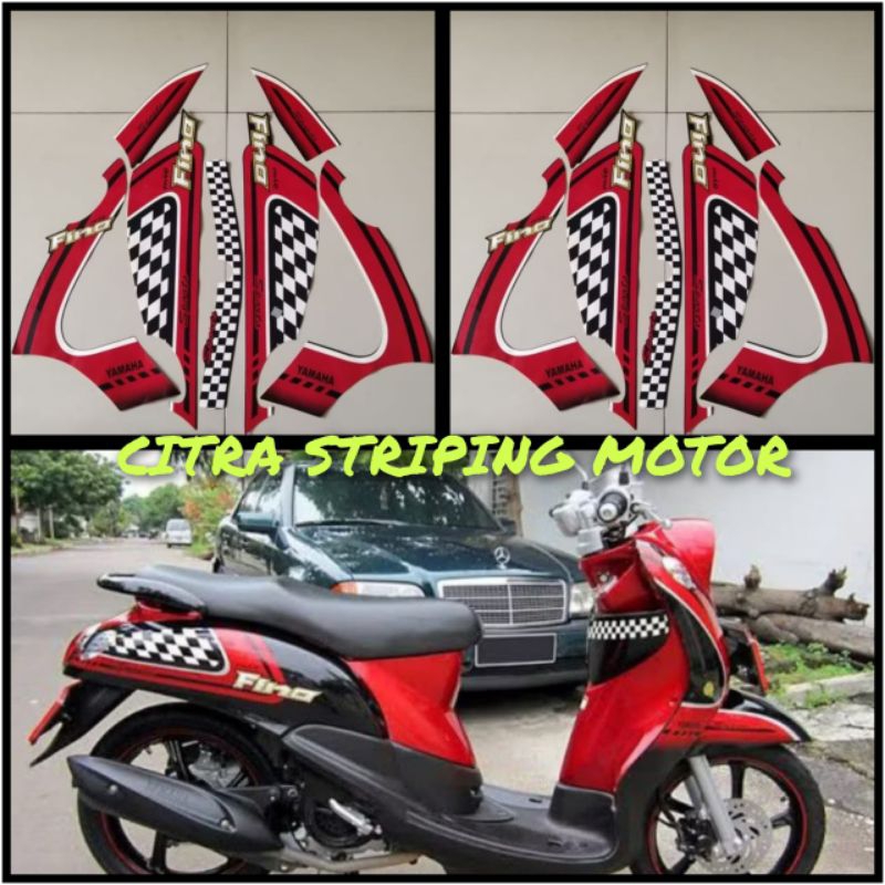 STIKER STRIPING LIS LES POLET PLAT BODY MOTOR YAMAHA MIO FINO KARBU 2012 MOTIF BENDERA FULL HITAM ME