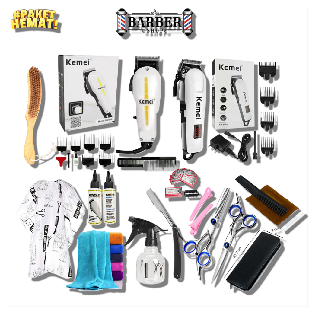 Paket barbershop alat cukur rambut original Kemei || alat pangkas rambut lengkap Full set