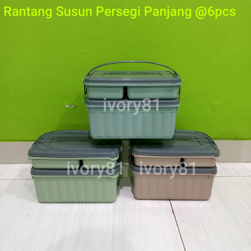 6PCS Rantang susun persegi panjang 2 susun 4 sekat rantang hajatan besar rantang plastik rantang pik