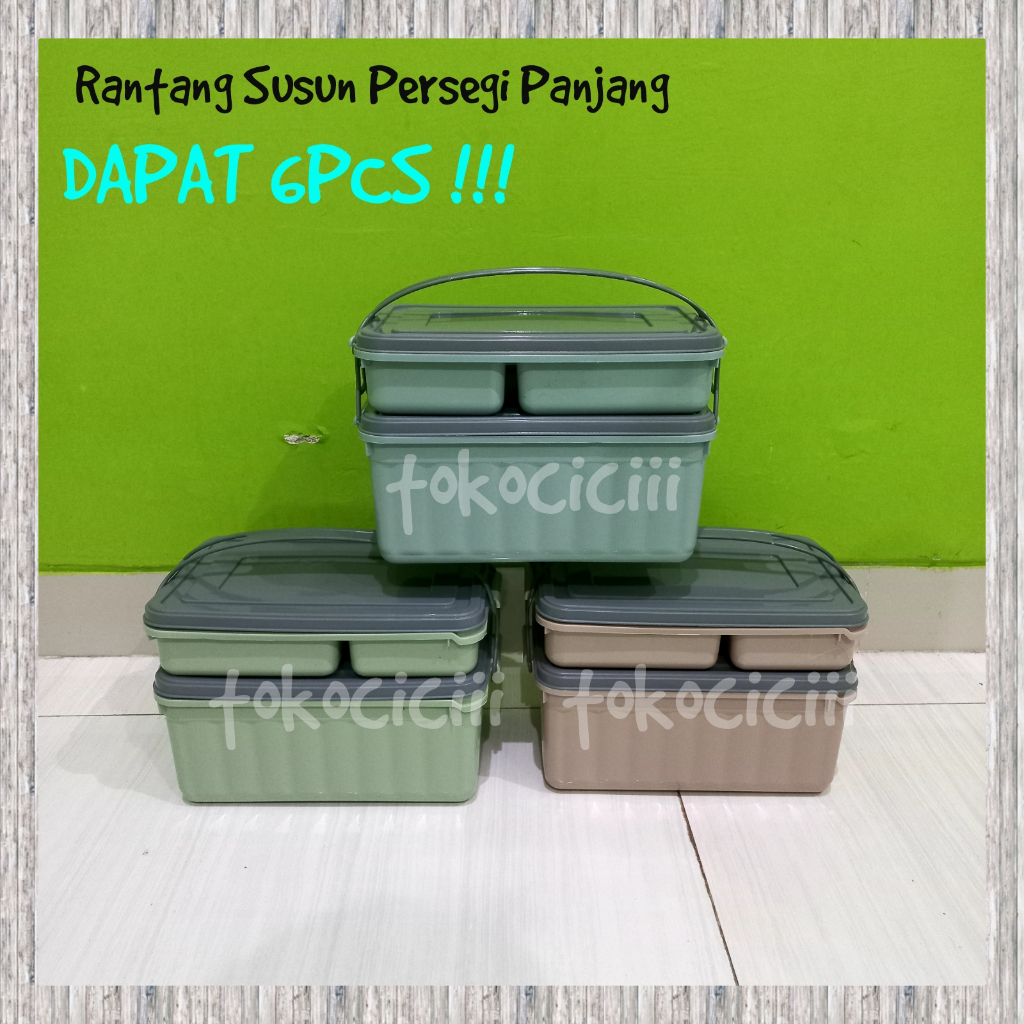 6PCS Rantang susun persegi panjang 2 susun 4 sekat rantang hajatan besar rantang plastik rantang pik