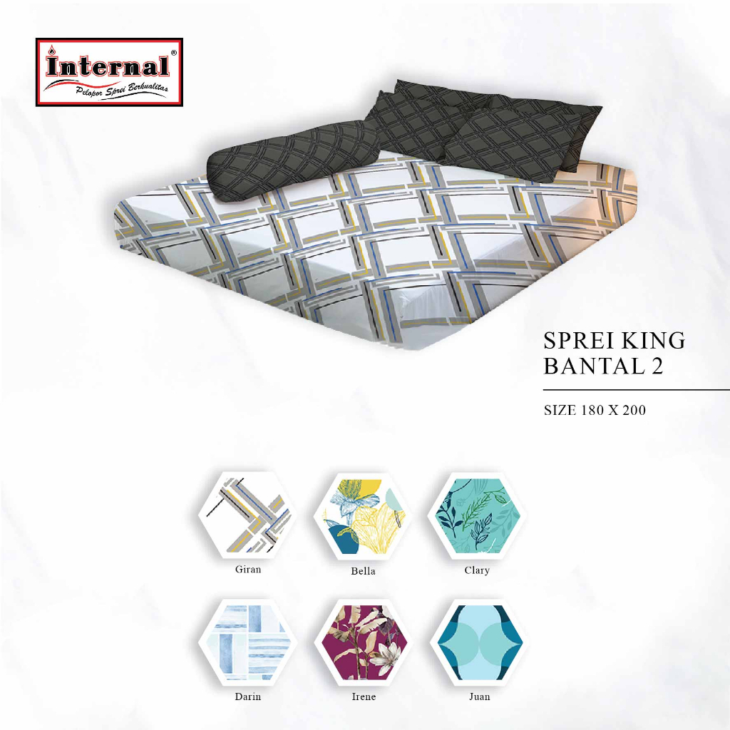 Internal - Sprei King B2 180x200x25 Bantal 2 Guling 2 - Motif Bunga Abstrak Geometri Minimalis