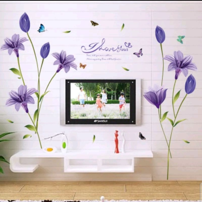 wall sticker stiker lili lily ungu purple