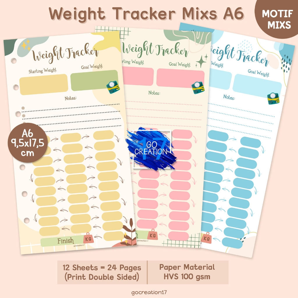 

Buku Planner Refill Kertas Binder Timbangan Berat Badan Weight Tracker Motif Premium A6