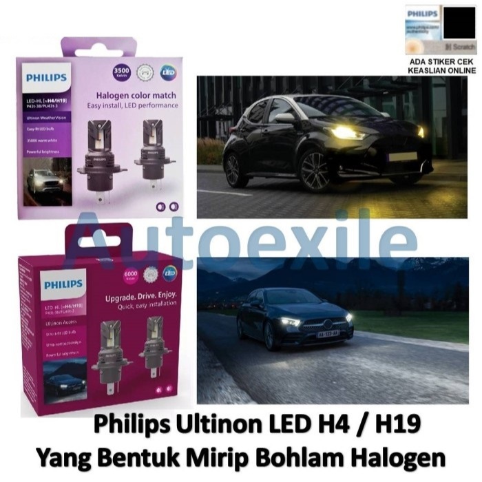 Philips Ultinon LED H4 H19 Access 6000K Putih / Weather Vision 3500K Kuning Standard Ukuran Compact 