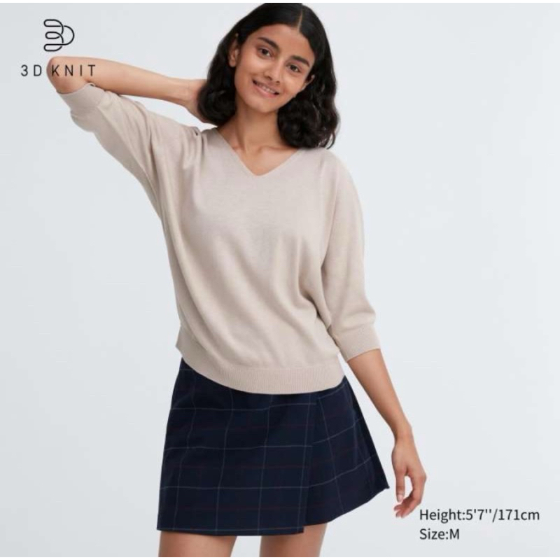 Uniqlo Women Sweater 3D Dolman Kerah V Lengan 3/4 Original/Sale Unilqo Women Sweater Knit Original