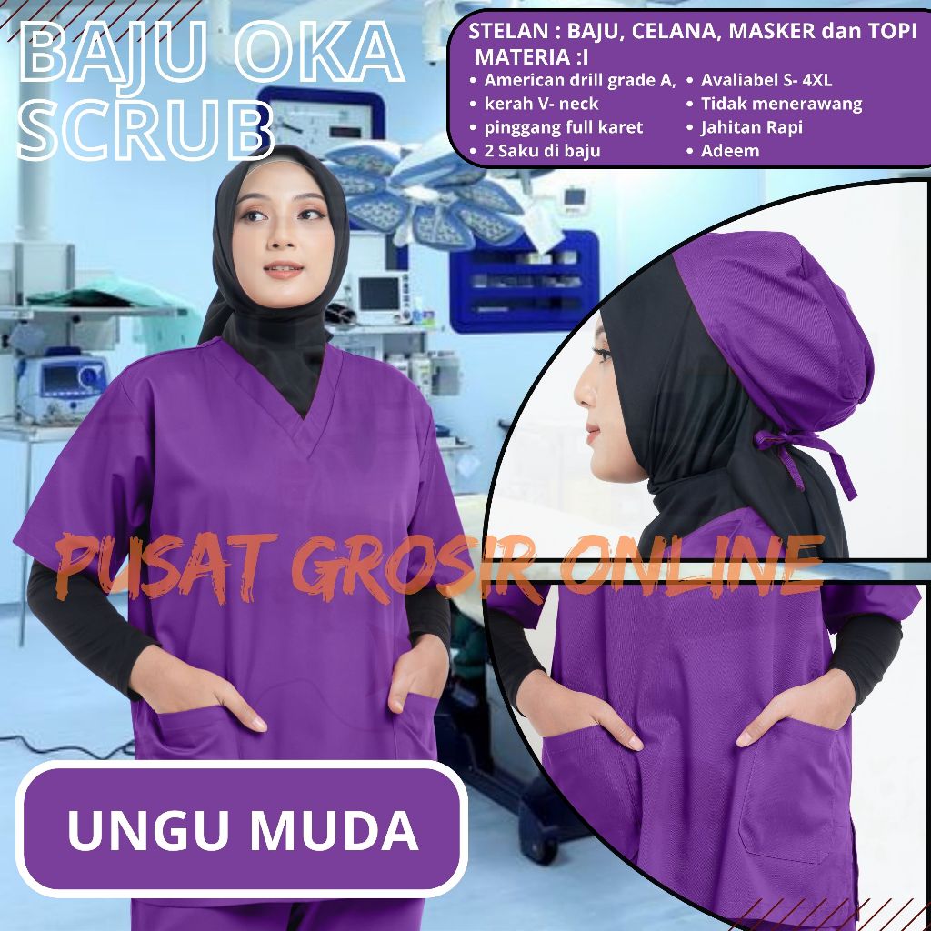 Baju Oka Lengan Pendek UNGU drill Scrub Medis BAJU OK LENGAN PANJANG Perawat Dokter violet OKA JUMBO