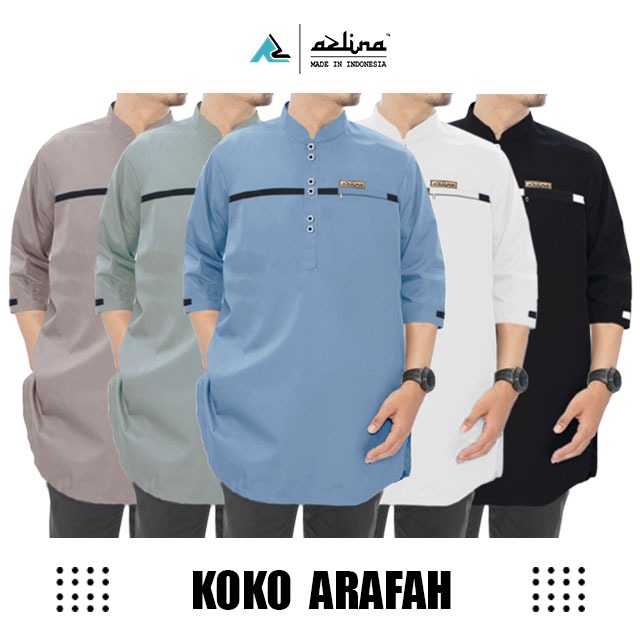 Baju kokoh Pria Dewasa Putih Polos Lengan 3/4 Original Azlina Terbaru Koko Qurta Muslim