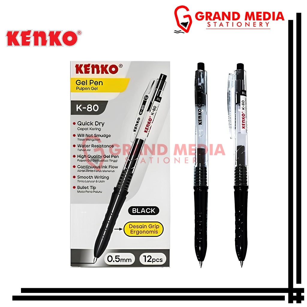 

[GRAND MEDIA] BALLPOINT / PENA / PULPEN GEL KENKO K-80 HITAM / 1PCS