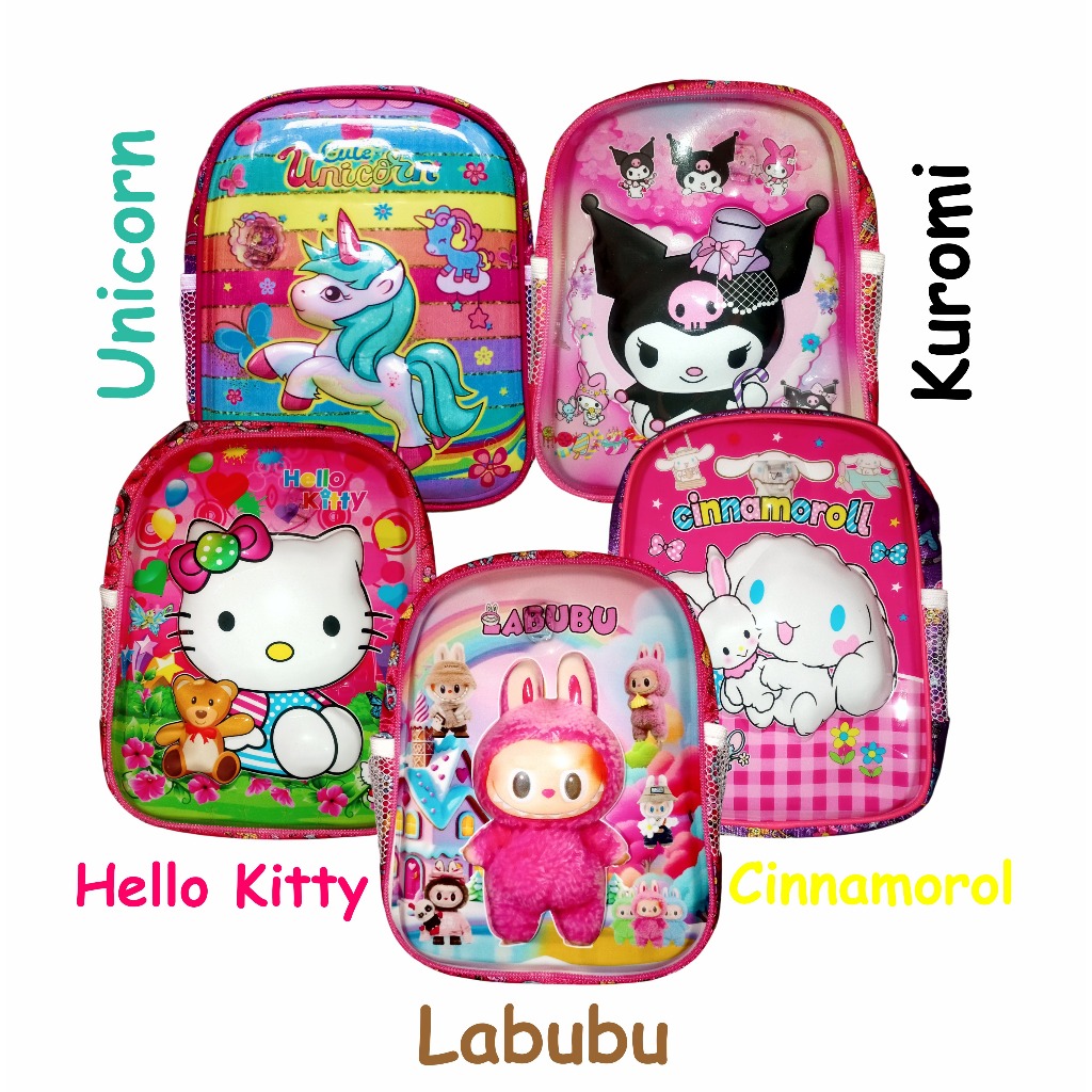 Tas Ransel Sekolah  Karakter Anak  Perempuan   PAUD Timbul 3D lampu LED  Pony Frozen Lol Boba  Hello