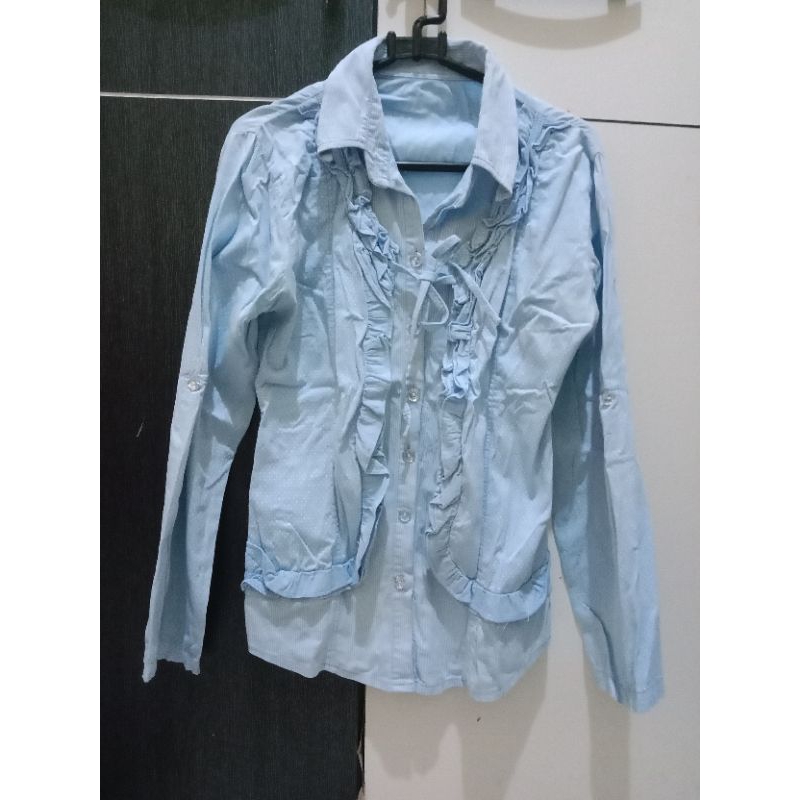[Preloved] Atasan Kemeja Biru Laut