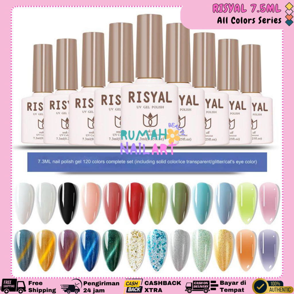(1-60) RISYAL 120 Colors Nail UV Gel Polish Kutek Halal Muslimah 7.5ml Complete Colors / Nail Polish