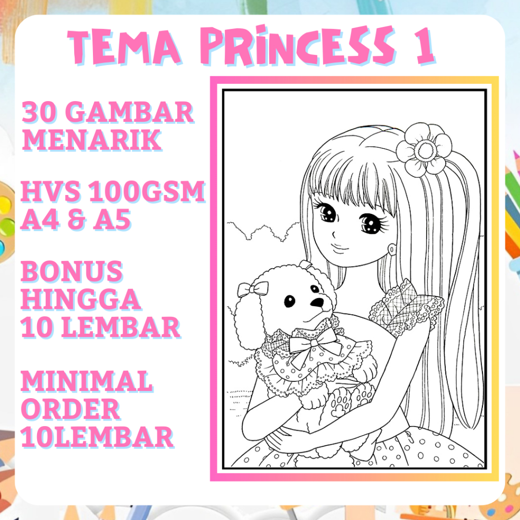 

Kertas mewarnai coloring sketsa A5 & A4 Hvs 100gsm Tema Princess 1