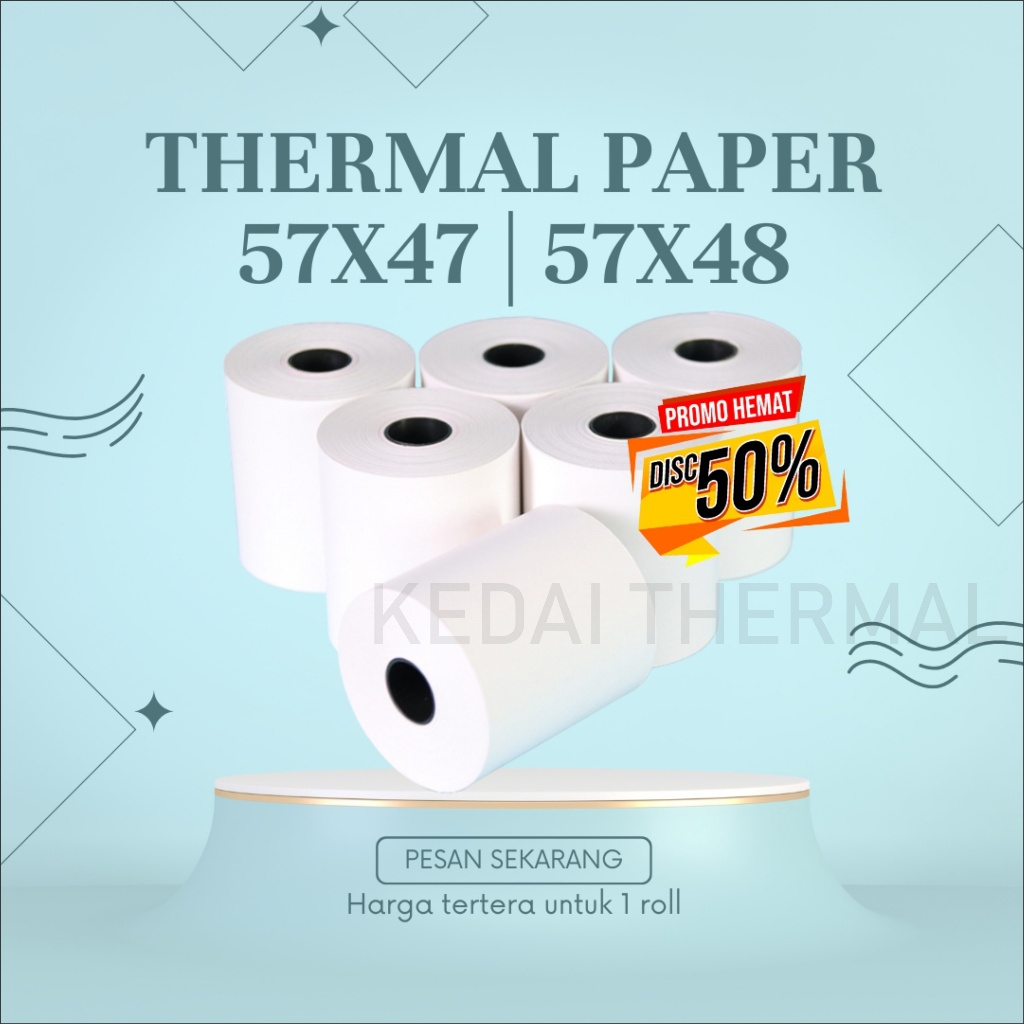 

KERTAS THERMAL STRUK KASIR PAPER ROLL 57X47 / 57X48 TERMAL POS RECEIPT MINI PRINTER BLUETOOTH 58MM MESIN CASH REGISTER 58X47 58X48 57X47MM 57X48MM