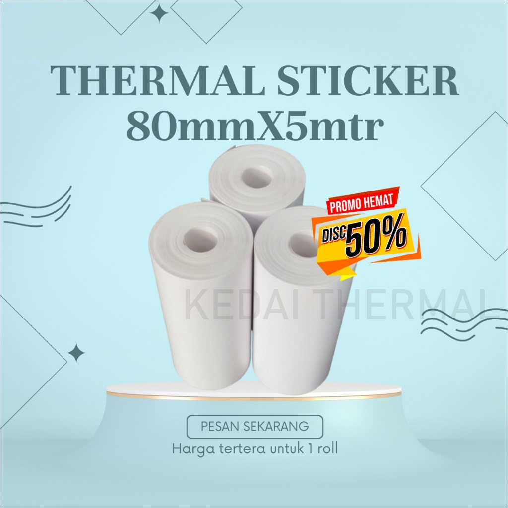 

KERTAS STIKER LABEL PRINTER THERMAL 80X30 80MM 80X5 METER CONTINUOUS 80X30MM 80 X 5 METER