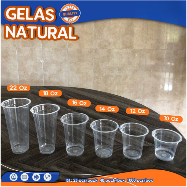 GELAS CUP- UKURAN 16OZ 14OZ 12OZ 10OZ - GELAS JUICE - CUP MINUMAN 50 PCS GELAS OZ PLASTIK CUP BENING