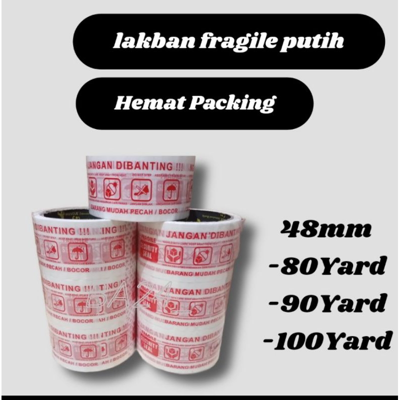 

lakban fragile putih hemat packing 1Slop(6pcs)uk 48mm47mic fragile putih super rekat