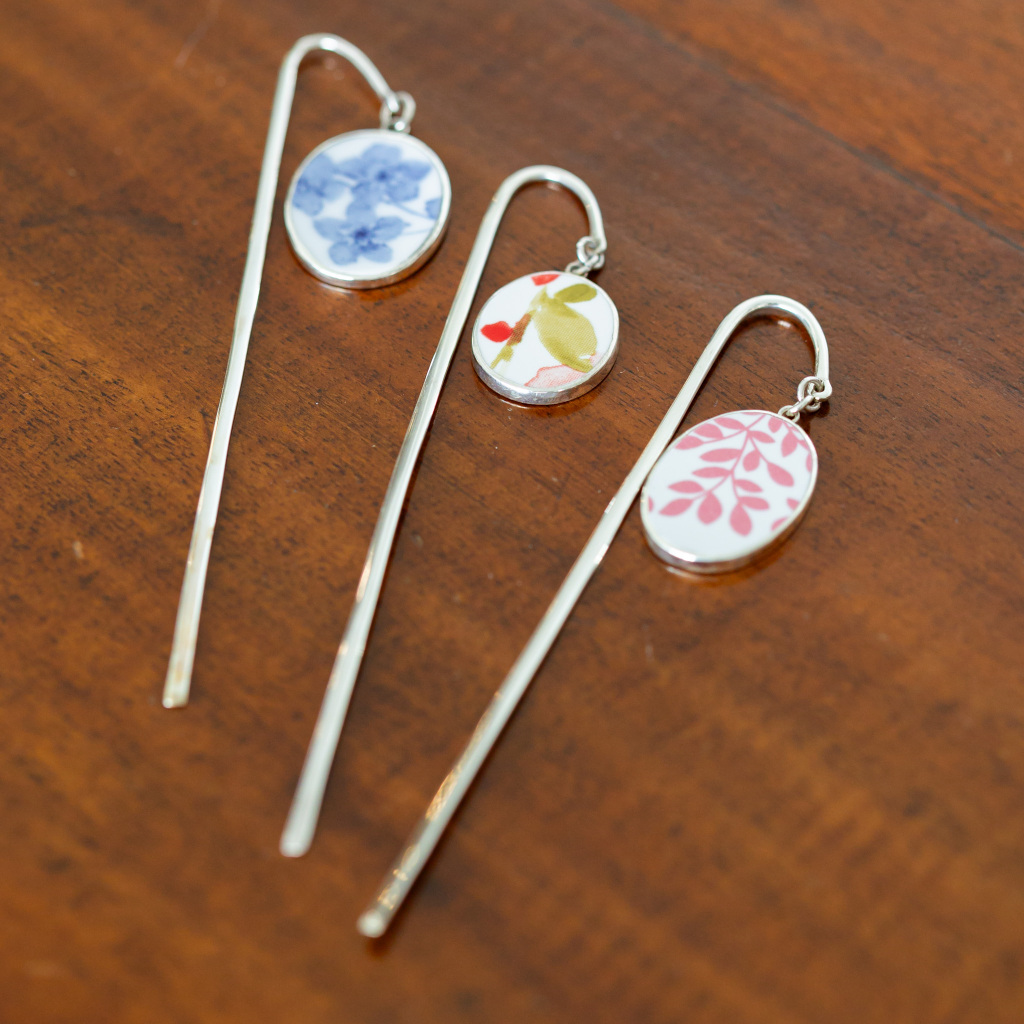 

Silver & recycled porcelain book mark