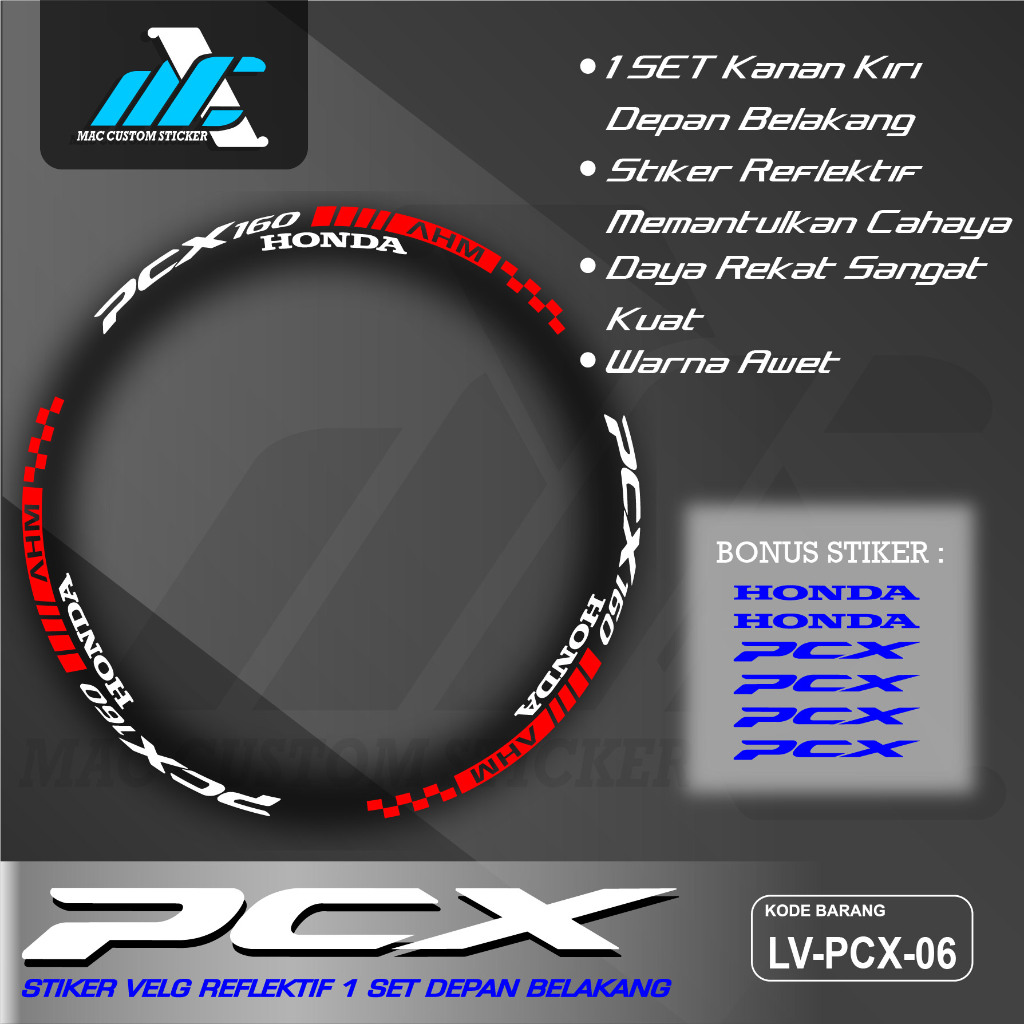 STIKER VELG PCX 160 - STIKER PELEK MOTOR HONDA PCX 160 - LIST VELG TERMURAH - LV PCX 06