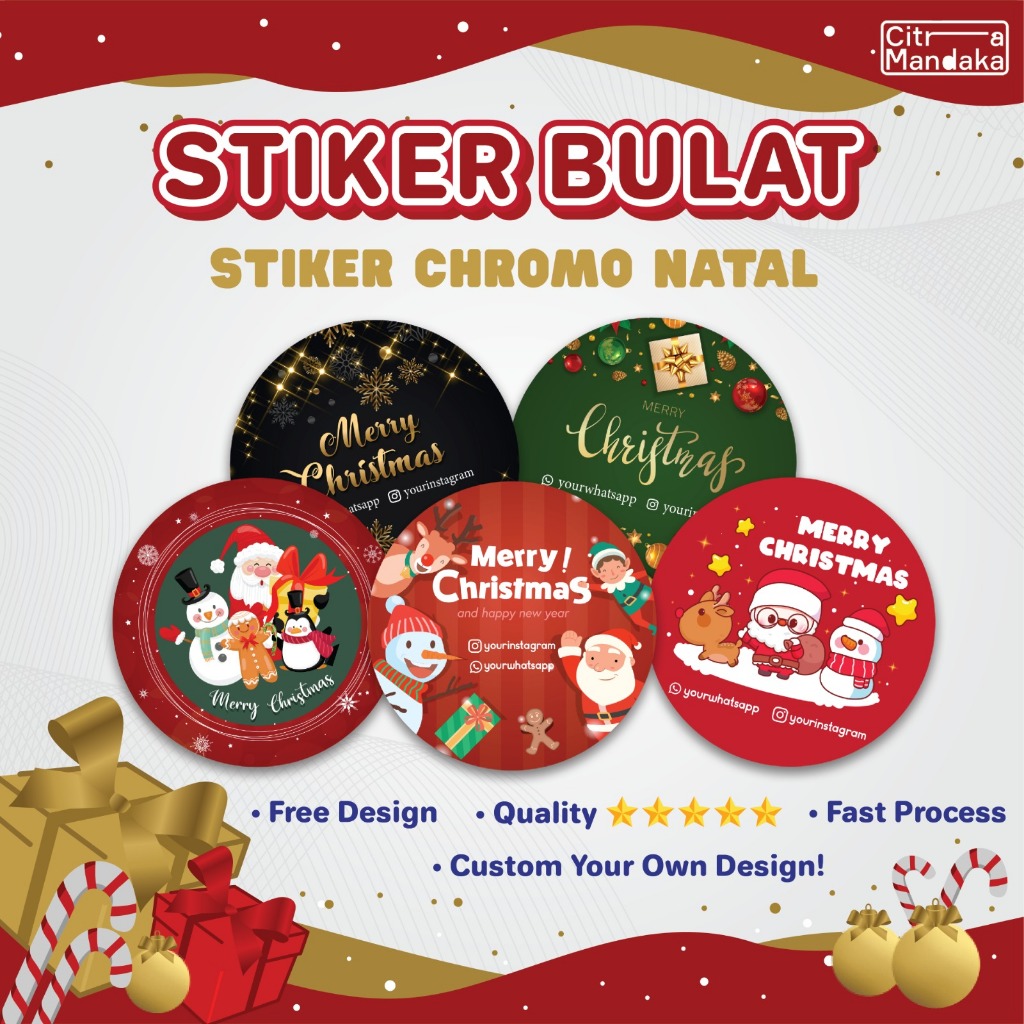 Stiker Natal Label Makanan Custom Toples Kue Kering Logo OlShop Chromo Free Design