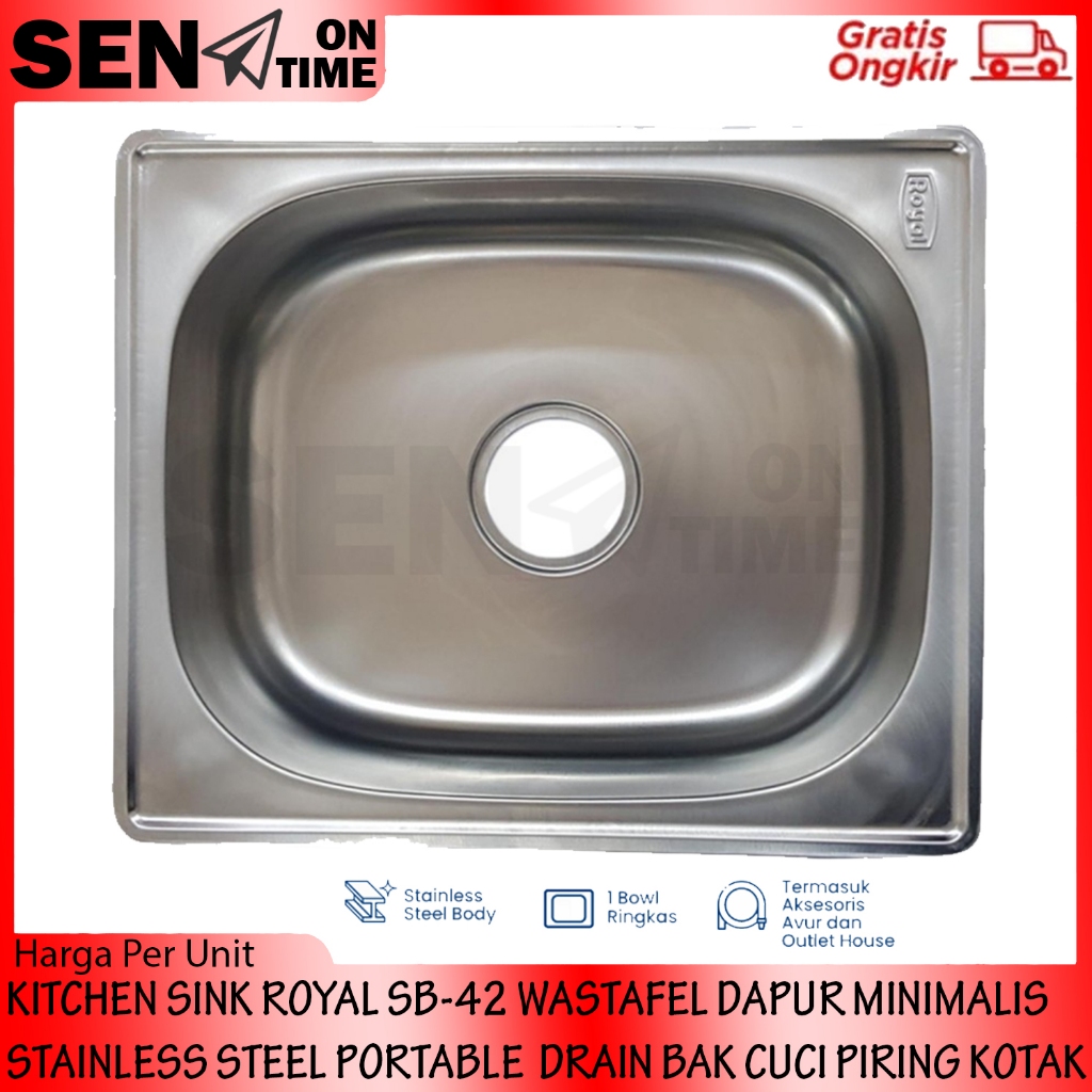 Wadah Bak Cuci Piring Dan Tangan Sb 42 Kitchen Royal Sink Stainless Anti Karat Tipe One Bowl Sink & 