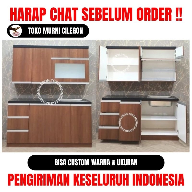 1 Set Kitchen Set Atas + Bawah 4 Pintu Wastafel Brown (free ongkir cilegon serang kota)