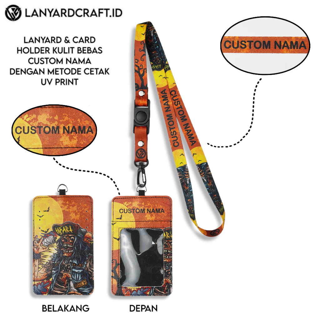 

V1 Id Card Holder Leather Custom + Lanyard Custom Nama Grim Reaper Series Gantungan Tali Lanyard Holder Id Card Kulit UV Print