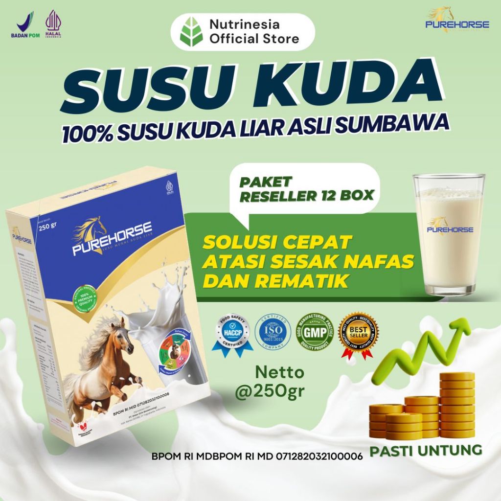 

Susu Kuda Pure Horse Jaminan Original 100% dari Sumbawa Cepat Atasi Ashma, Batuk, Pegal Linu dan osteoporosis Kemasan 250gram Paket Reseller 12 Box