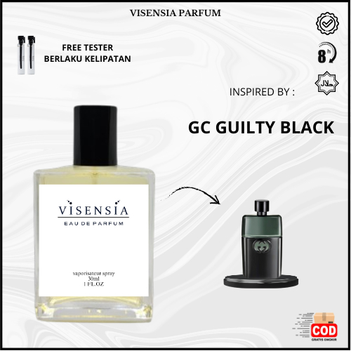 Visensia V010 > Gc Guilty Black – Parfum Pria Aromatic Green Sensual & Bold | Extrait de Parfum