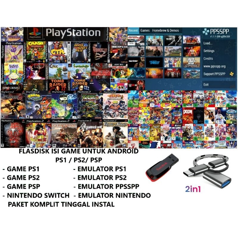 Flashdisk berisi game ps1 ps2 psp nintendo switch laptop/komputer