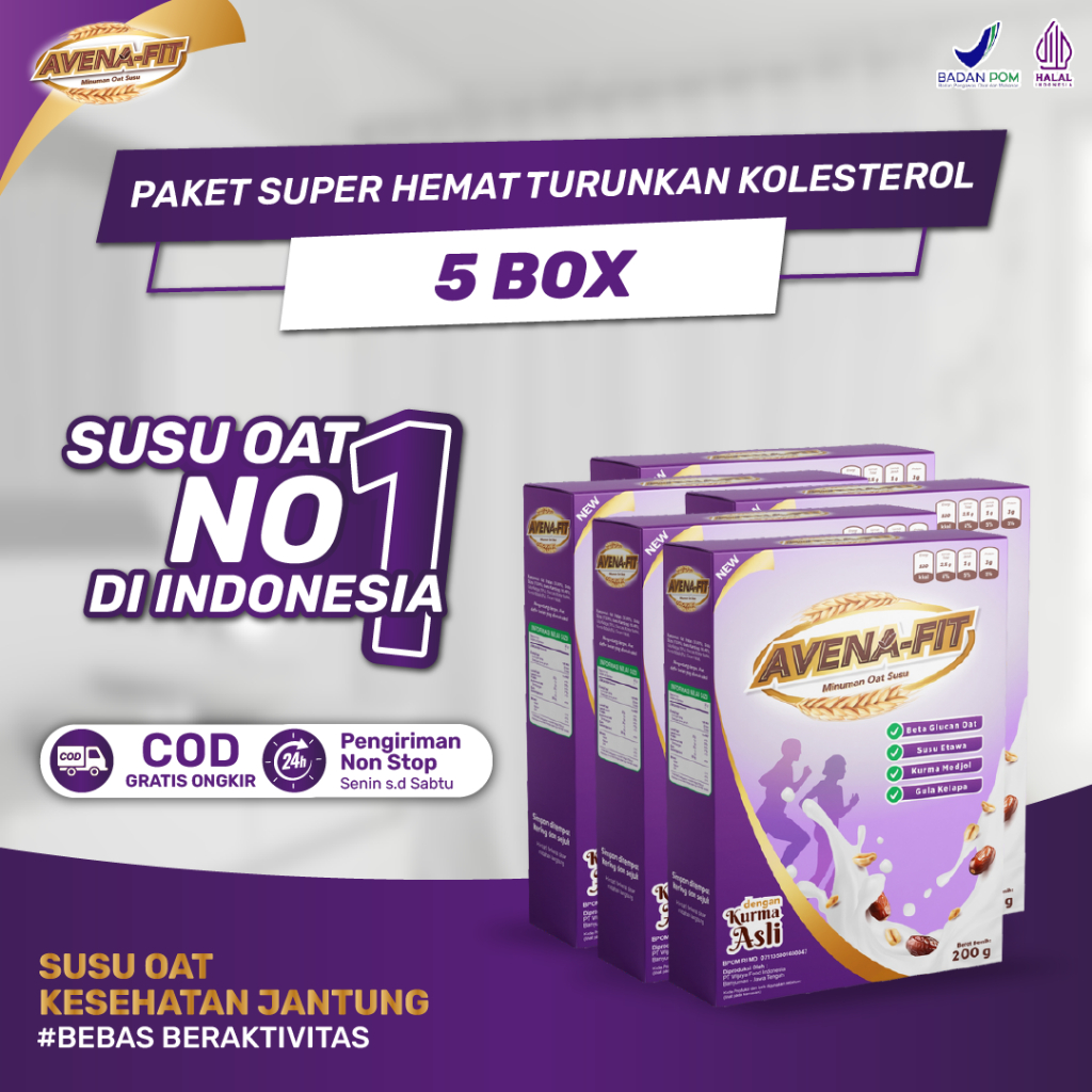 

Avenafit Paket 5 Box Solusi Lebih Hemat Turunkan Kolesterol Tinggi Menjaga Kesehatan Jantung dan Pencernaan