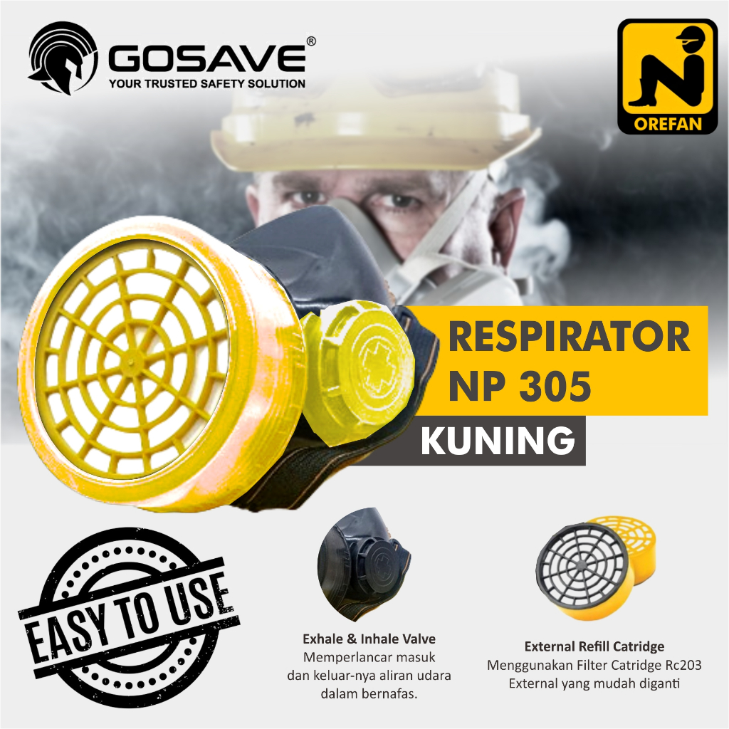 MASKER RESPIRATOR POLUSI GAS KIMIAHALF MASK SINGLE FILTER NP305 GOSAVE