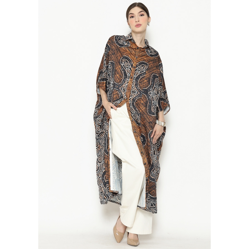 Kanzi Collection Brown Batik Button Kaftan