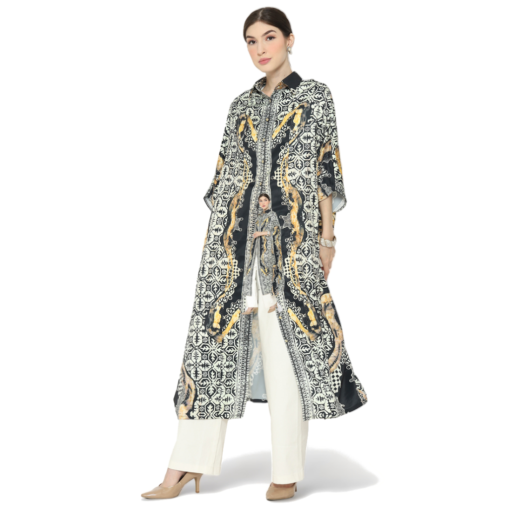 Kanzi Collection Black Yellow Button Kaftan