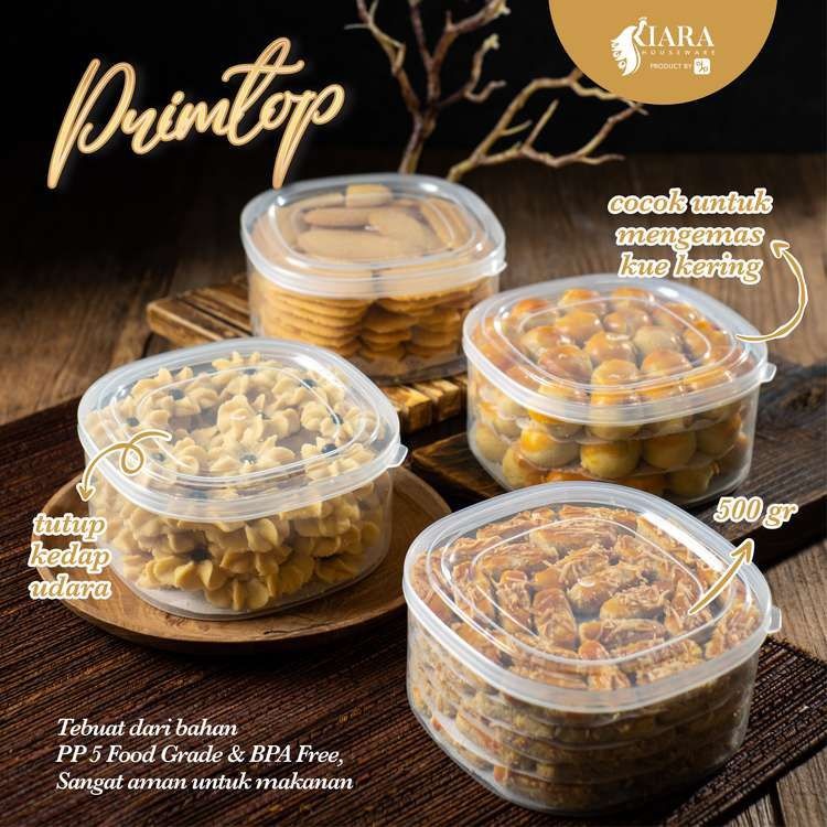 Promo (1 lusin) Toples Plastik Bening Kiara (500 gr), Toples Kue Kering, Toples Nastar Kotak