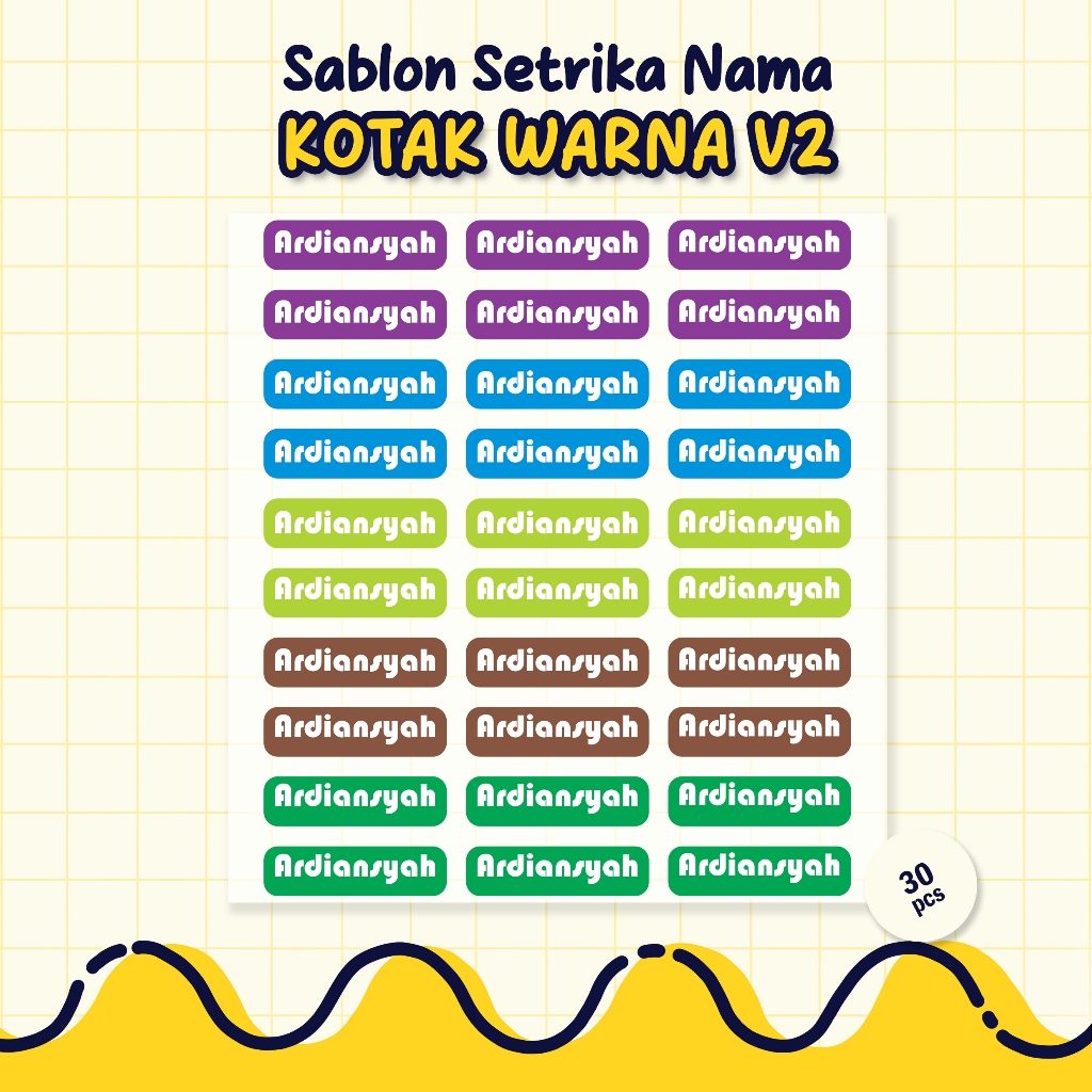 

Sablon Setrika Nama, Sablon DTF Nama, Tema Kotak Warna V2 by Sablon Nama