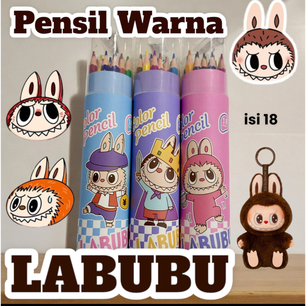 

Pensil Warna Warni LABUBU Monster Tabung isi 18 Pcs Free serutan gambar 1 Tabung Pencil Colour