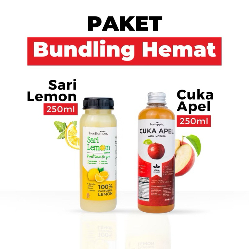

COD PAKET BUNDLING HEMAT cuka apel 250ml + sari lemon 250ml