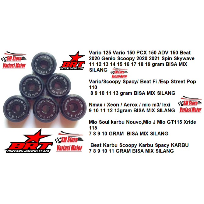 Roller RACING BRT motor beat  scoopy nmax aerox lexi pcx vario MIO new old 110 125 150 160 FI karbu 