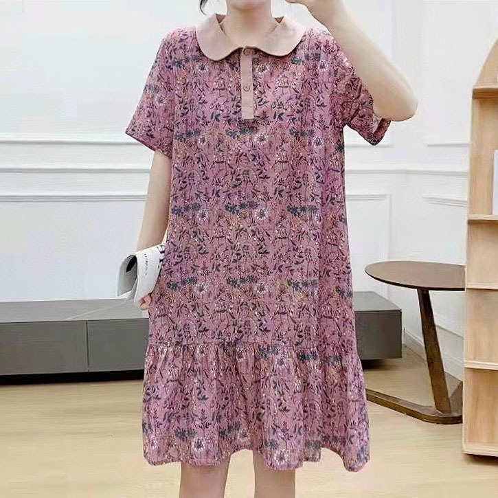 DRESS MIDI KATUN SATIN PINK UNGU BUNGA FLORA OVERSIZE KOREA IMPORT