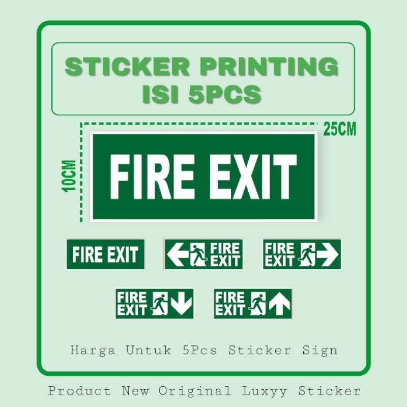 

Sticker Stiker Printing Sign FIRE EXIT 1set isi 5pcs
