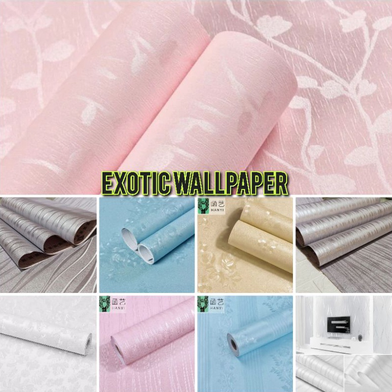 Wallpaper Dinding k Abu Putih Krem Hijau Ungu Polos Bertekstur Salur Daun Mewah Elegan