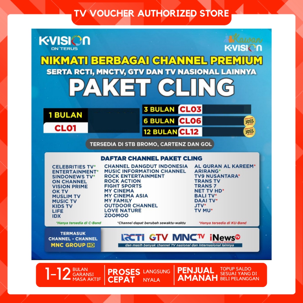 K VISION Paket CLING 1Tahun36 Hari MNC GROUP KVISION CL12