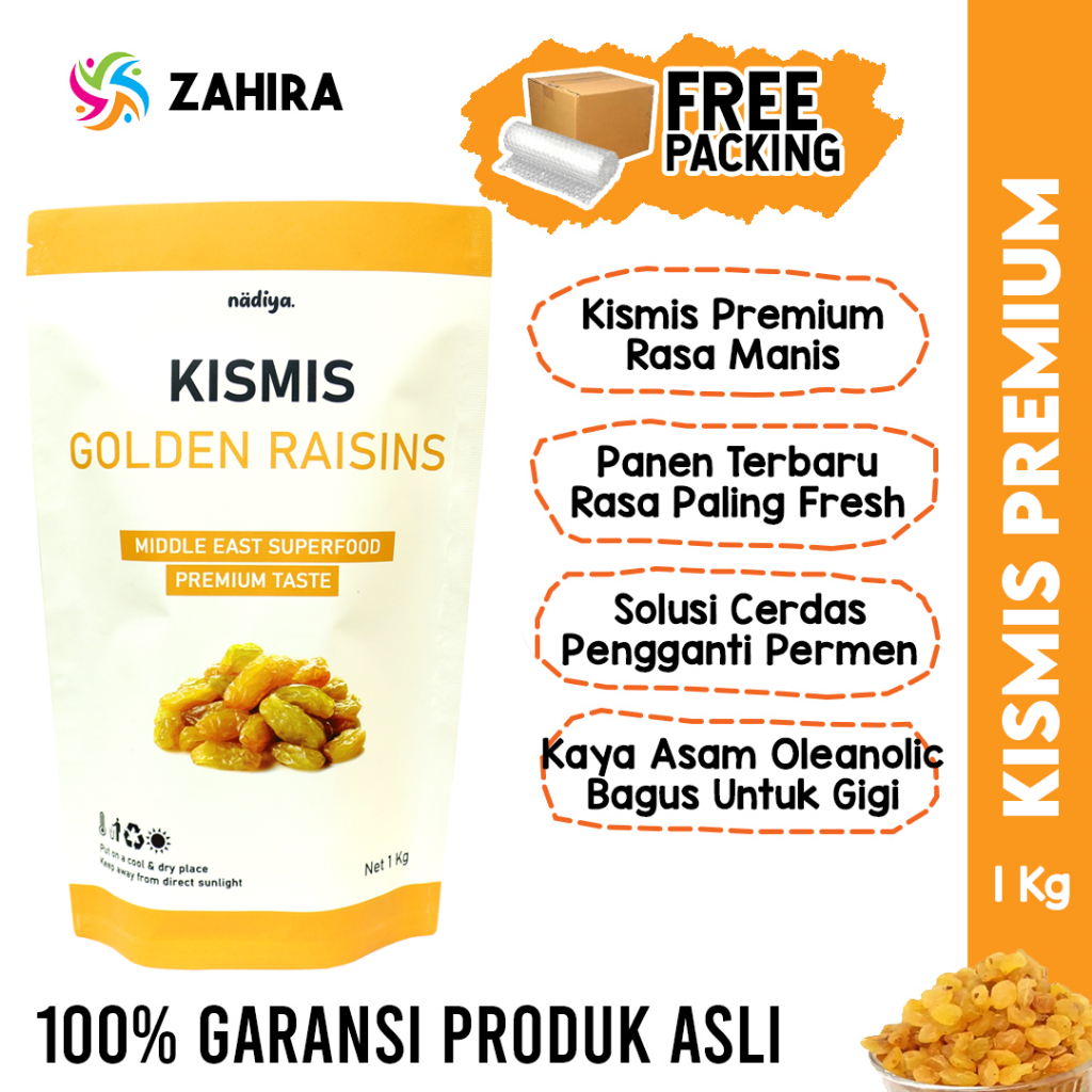 

Nadiya KISMIS 1Kg Golden Raisins Premium Asam Manis Kualitas Terbaik Buah Kering Kaya Nutrisi Sehat