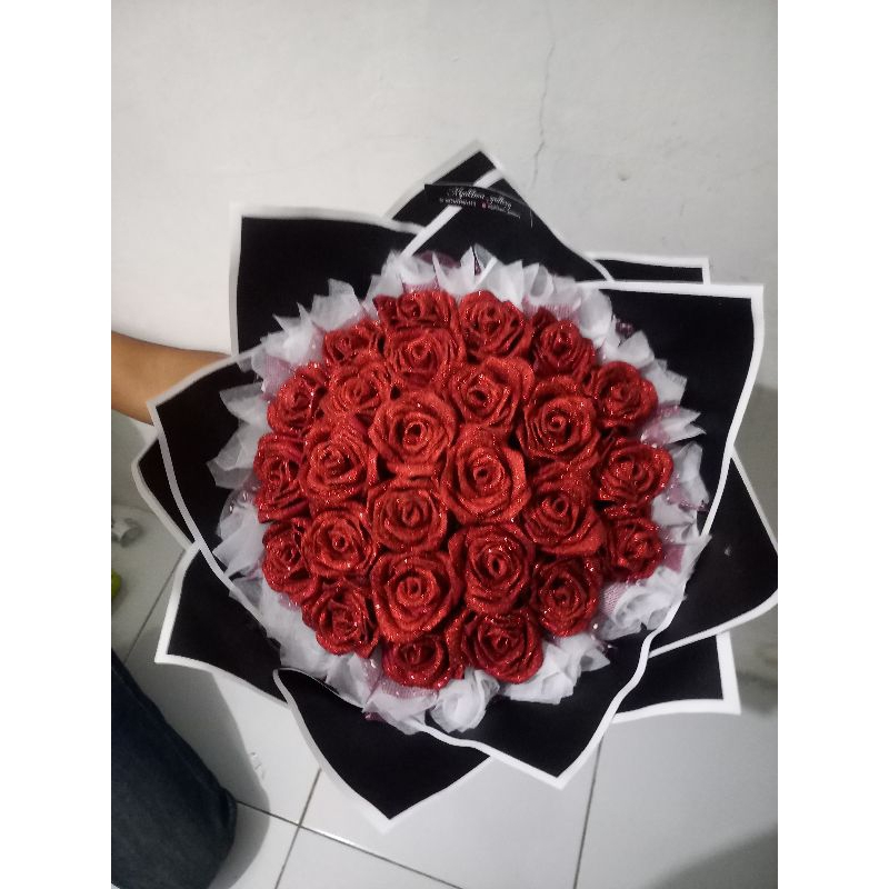

Buket pita satin warna merah maroon 10 tangkai